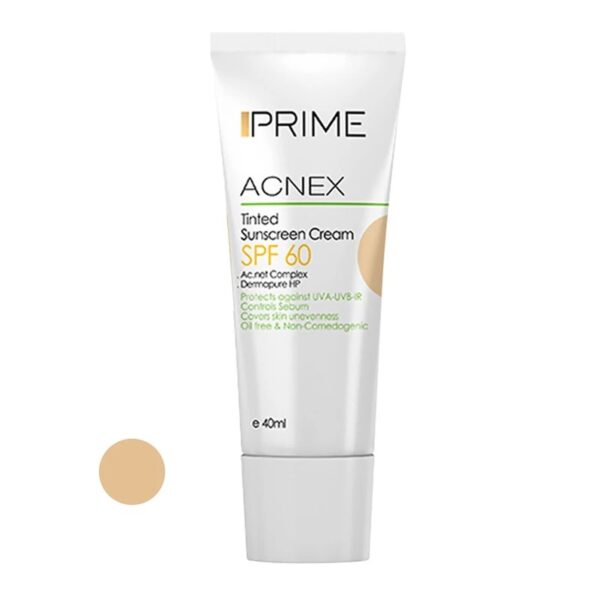 کرم ضد آفتاب رنگی فاقد چربی پرایم رنگ بژ روشن SPF60 حجم 40 میل