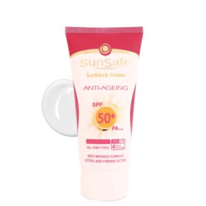 کرم ضد آفتاب +SPF50 و ضد چروک بی رنگ سان سیف