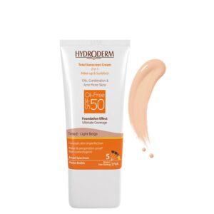 کرم ضد آفتاب رنگی و فاقد چربی هیدرودرم با SPF50 حجم 40 میل - بژ روشن