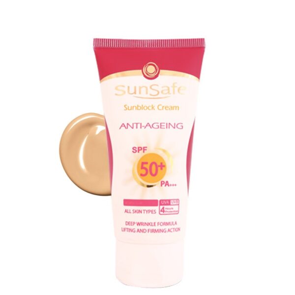 کرم ضد آفتاب +SPF50 و ضد چروک رنگ بژ طبیعی سان سیف