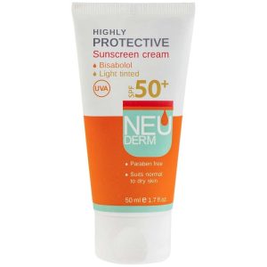 کرم ضد آفتاب نئودرم SPF50 فاقد رنگ مناسب پوست نرمال تا خشک 50 میل