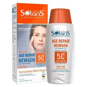 لوسیون ضد آفتاب بی رنگ آردن سولاریس SPF50 مدل Age Repair Newgen مناسب انواع پوست، ضد آب، 100 میل